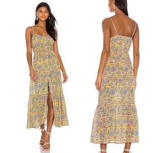 Cleobella Mindy Midi Dress Saffron Yellow Floral Size Medium Revolve Tiered Boho